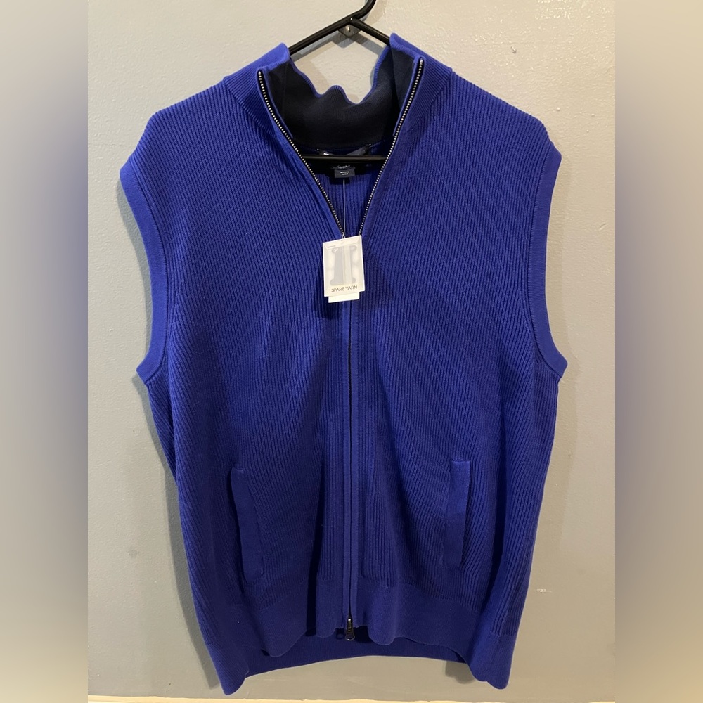 100% Cotton Cremieux Classics Men's Sweater Vest Washable NWT Full Zip LARGE